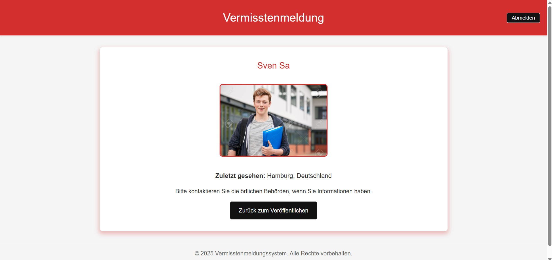 Missing Person Alert System Spring Boot Police Application